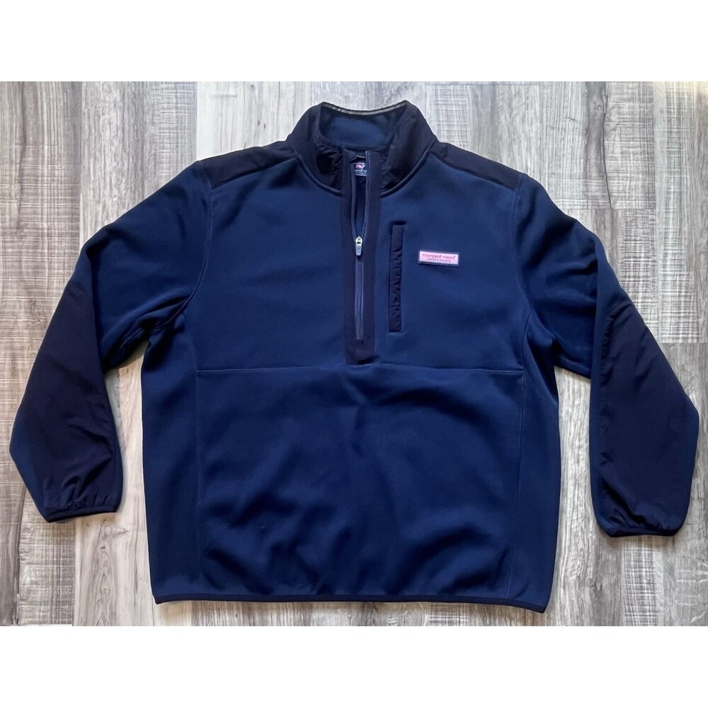 Vineyard Vines Men’s XL Navy Mountain Sweater Fleece 1/4 Zip Elbow Patch